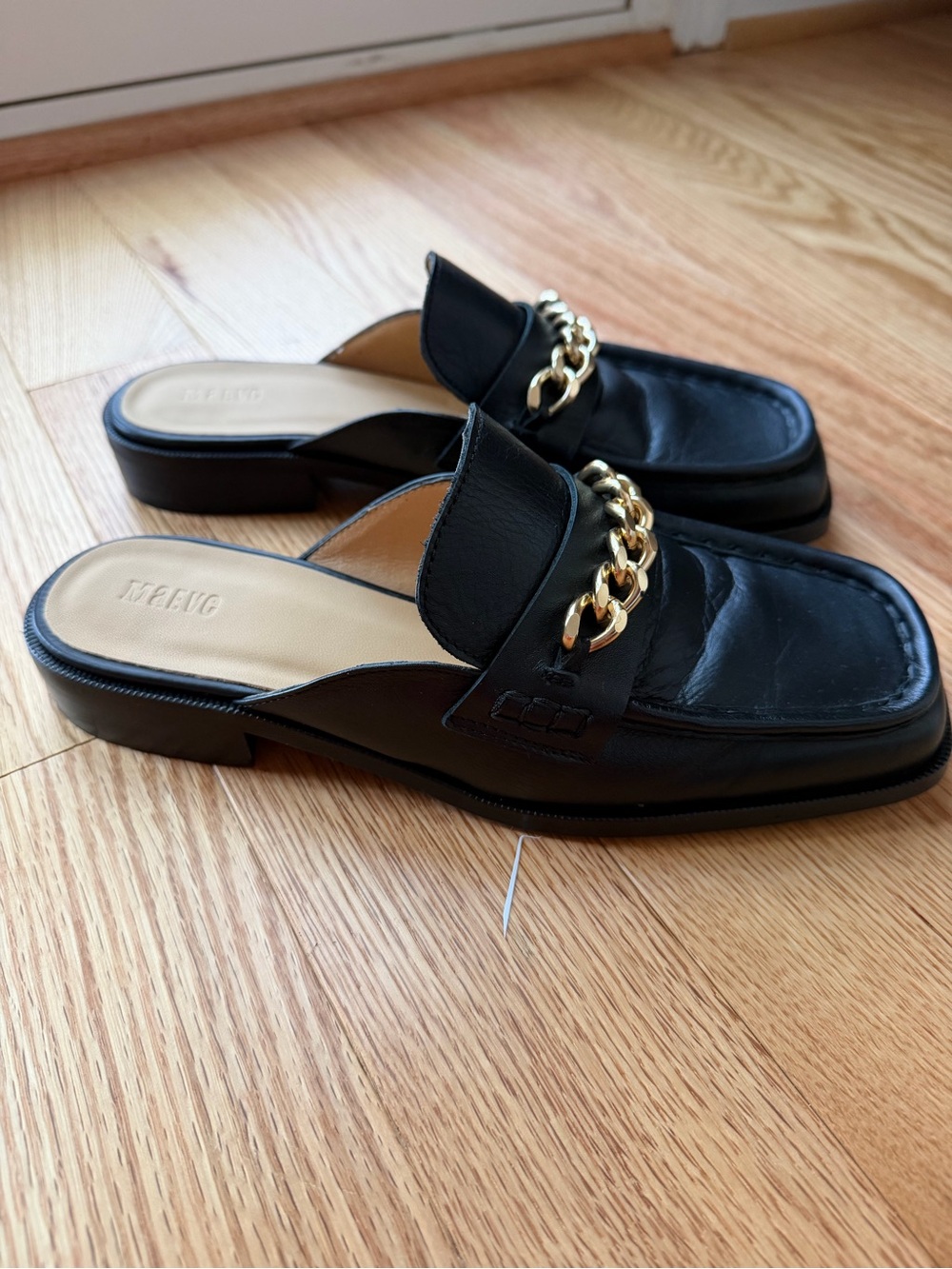 Maeve Anthropologie Black Leather Chain Loafer Mules Made in Spain EU 39 - Picture 4 of 8